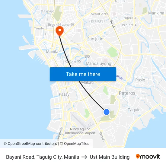 Bayani Road, Taguig City, Manila to Ust Main Building map