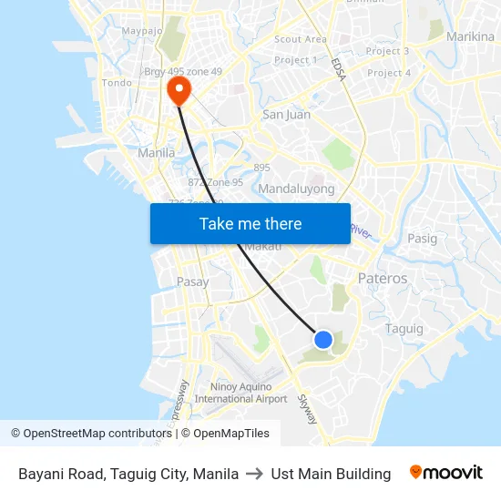 Bayani Road, Taguig City, Manila to Ust Main Building map
