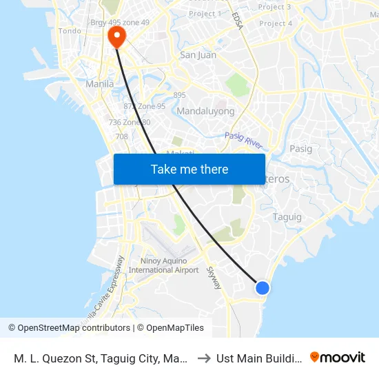 M. L. Quezon St, Taguig City, Manila to Ust Main Building map
