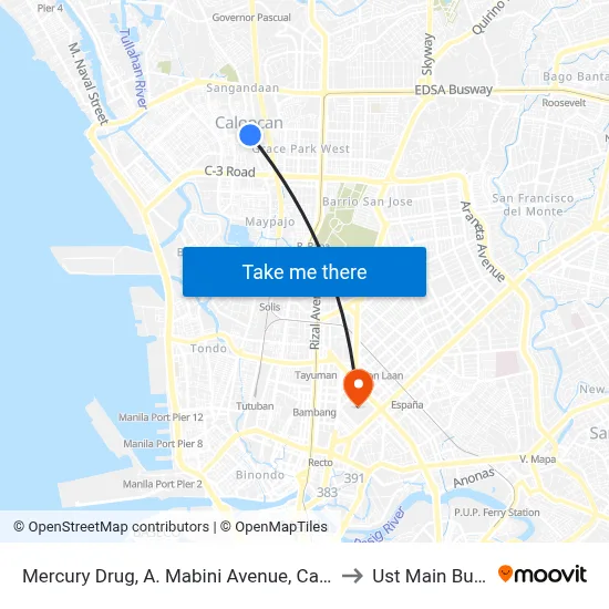 Mercury Drug, A. Mabini Avenue, Caloocan City to Ust Main Building map