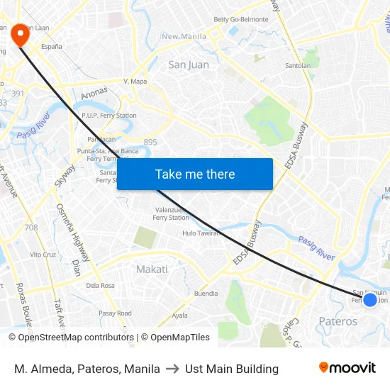 M. Almeda, Pateros, Manila to Ust Main Building map