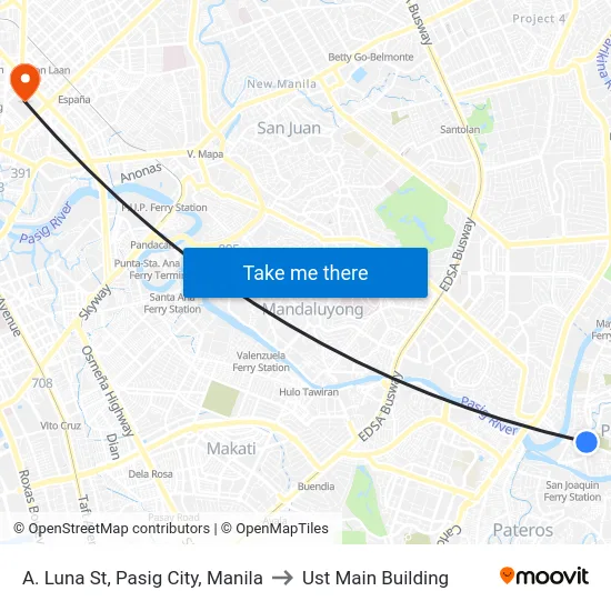 A. Luna St, Pasig City, Manila to Ust Main Building map