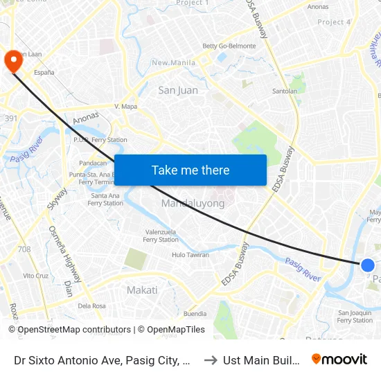 Dr Sixto Antonio Ave, Pasig City, Manila to Ust Main Building map