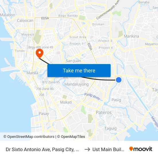 Dr Sixto Antonio Ave, Pasig City, Manila to Ust Main Building map
