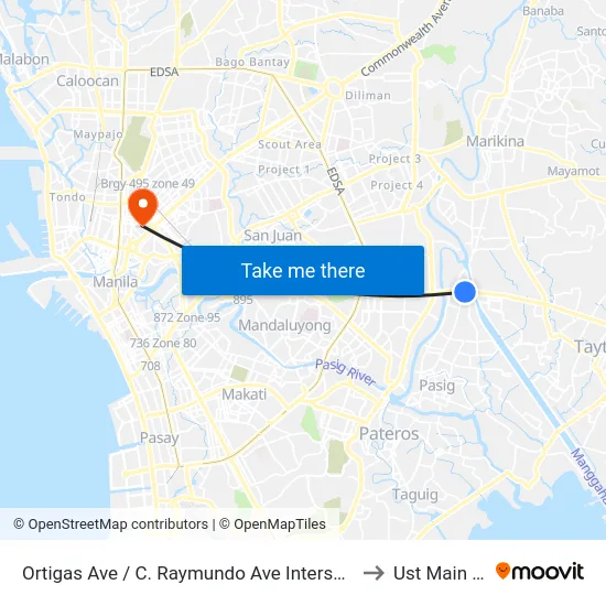 Ortigas Ave  / C. Raymundo Ave Intersection, Pasig City, Manila to Ust Main Building map
