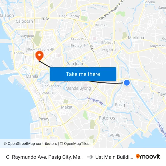 C. Raymundo Ave, Pasig City, Manila to Ust Main Building map