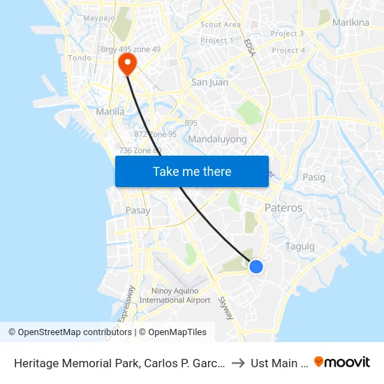 Heritage Memorial Park, Carlos P. Garcia Ave, Taguig City, Manila to Ust Main Building map