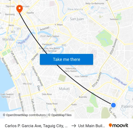 Carlos P. Garcia Ave, Taguig City, Manila to Ust Main Building map