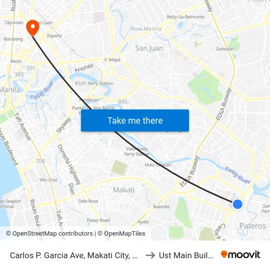 Carlos P. Garcia Ave, Makati City, Manila to Ust Main Building map
