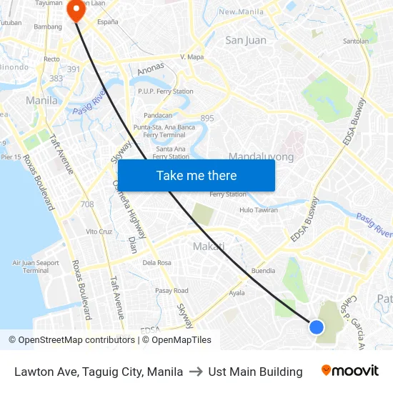 Lawton Ave, Taguig City, Manila to Ust Main Building map