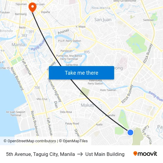 5th Avenue, Taguig City, Manila to Ust Main Building map