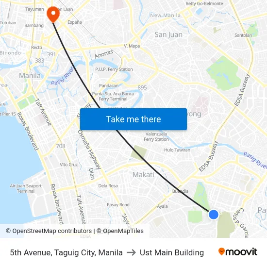 5th Avenue, Taguig City, Manila to Ust Main Building map