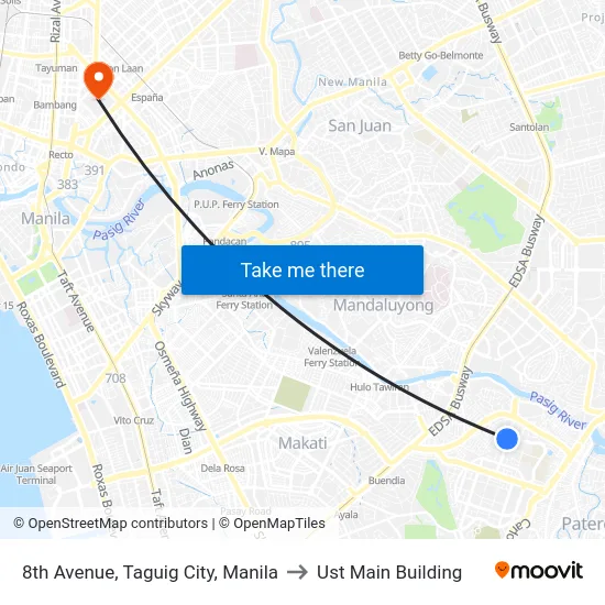 8th Avenue, Taguig City, Manila to Ust Main Building map