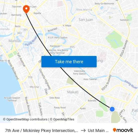 7th Ave / Mckinley Pkwy Intersection, Taguig City, Manila to Ust Main Building map