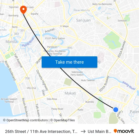 26th Street / 11th Ave Intersection, Taguig City, Manila to Ust Main Building map