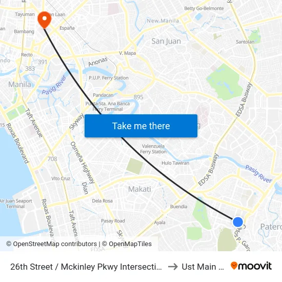 26th Street / Mckinley Pkwy Intersection, Taguig City, Manila to Ust Main Building map