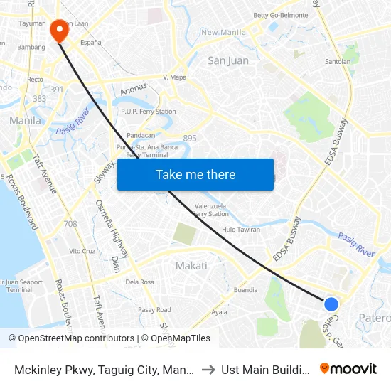Mckinley Pkwy, Taguig City, Manila to Ust Main Building map