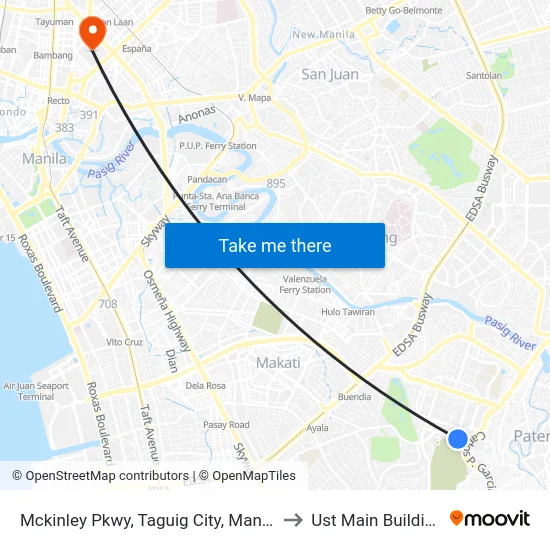 Mckinley Pkwy, Taguig City, Manila to Ust Main Building map