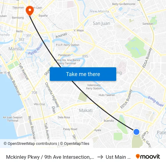 Mckinley Pkwy / 9th Ave Intersection, Taguig City, Manila to Ust Main Building map