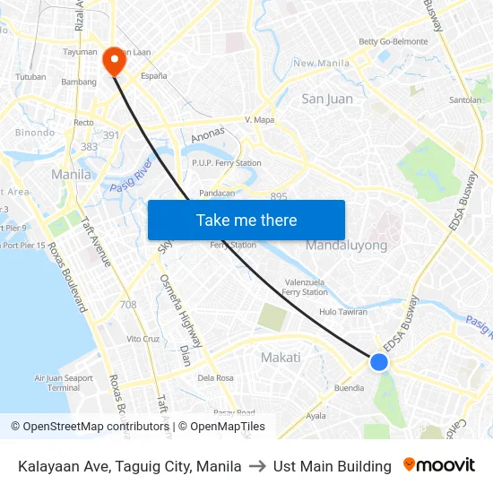 Kalayaan Ave, Taguig City, Manila to Ust Main Building map