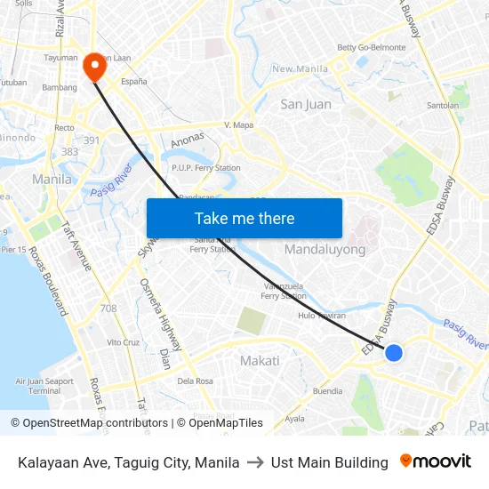 Kalayaan Ave, Taguig City, Manila to Ust Main Building map