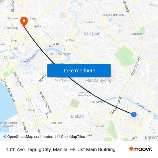 10th Ave, Taguig City, Manila to Ust Main Building map