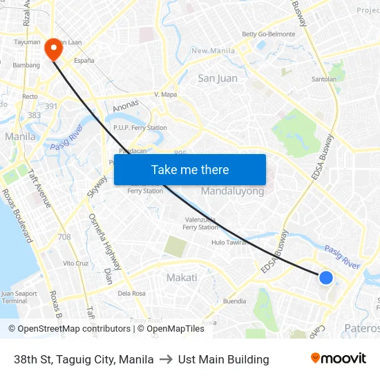 38th St, Taguig City, Manila to Ust Main Building map