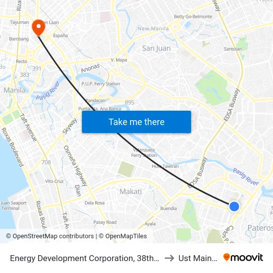 Energy Development Corporation, 38th Street, Taguig City, Manila to Ust Main Building map
