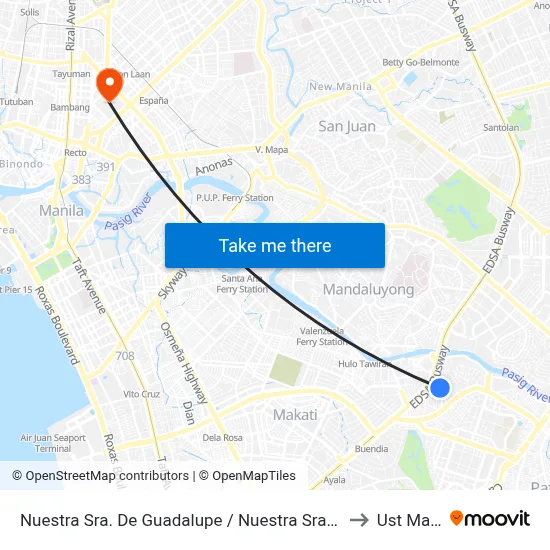 Nuestra Sra. De Guadalupe / Nuestra Sra. De Antipolo Intersection , Makati City, Manila to Ust Main Building map