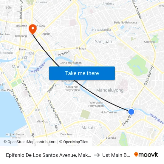 Epifanio De Los Santos Avenue, Makati City, Manila to Ust Main Building map