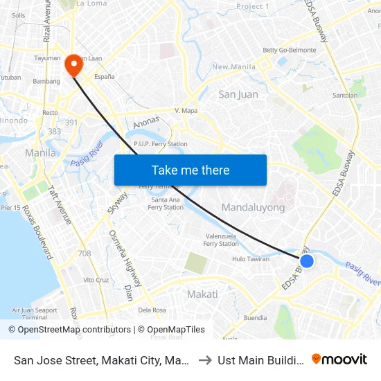 San Jose Street, Makati City, Manila to Ust Main Building map
