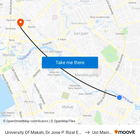 University Of Makati, Dr Jose P. Rizal Extension, Makati City, Manila to Ust Main Building map