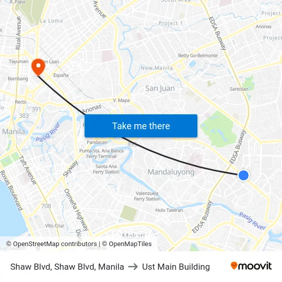 Shaw Blvd, Shaw Blvd, Manila to Ust Main Building map