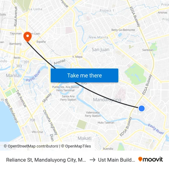 Reliance St, Mandaluyong City, Manila to Ust Main Building map