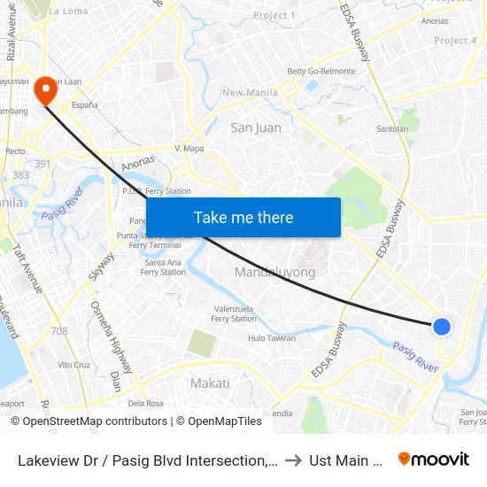Lakeview Dr / Pasig Blvd Intersection, Pasig City, Manila to Ust Main Building map