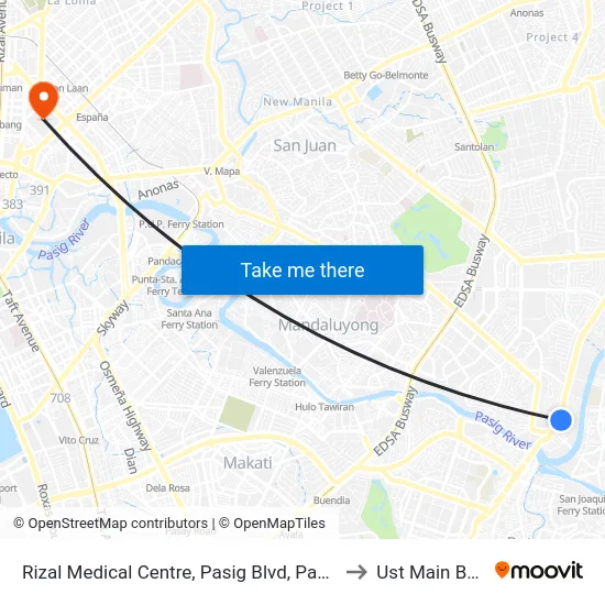 Rizal Medical Centre, Pasig Blvd, Pasig City, Manila to Ust Main Building map