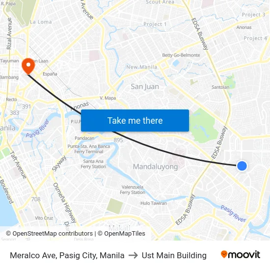 Meralco Ave, Pasig City, Manila to Ust Main Building map