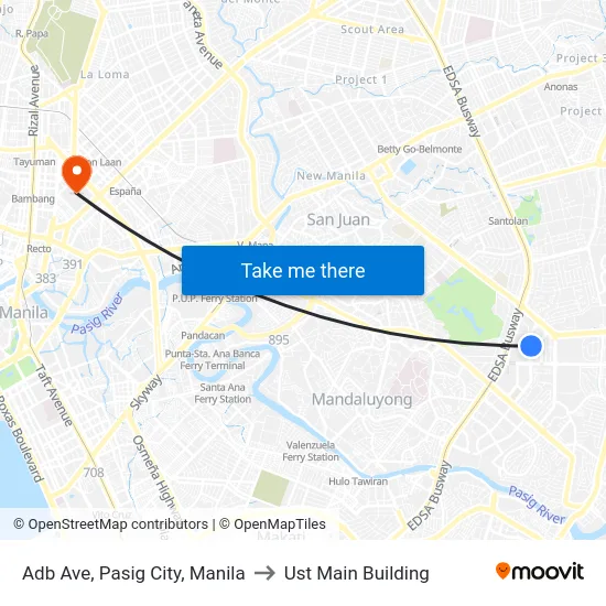 Adb Ave, Pasig City, Manila to Ust Main Building map