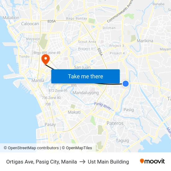 Ortigas Ave, Pasig City, Manila to Ust Main Building map