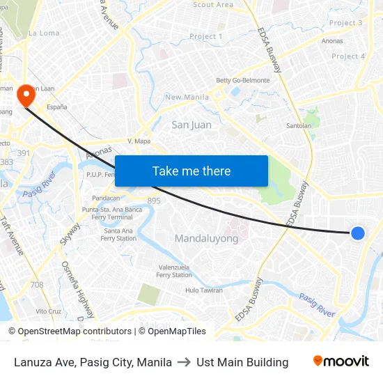 Lanuza Ave, Pasig City, Manila to Ust Main Building map