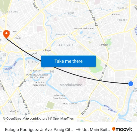 Eulogio Rodriguez Jr Ave,  Pasig City, Manila to Ust Main Building map