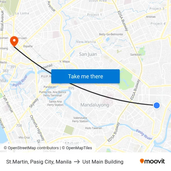 St.Martin, Pasig City, Manila to Ust Main Building map