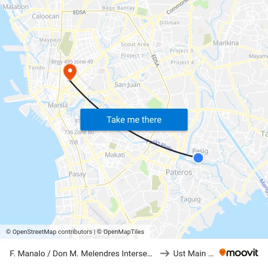 F. Manalo / Don M. Melendres Intersection, Pasig City, Manila to Ust Main Building map