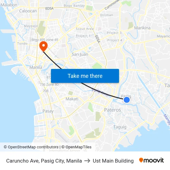 Caruncho Ave, Pasig City, Manila to Ust Main Building map