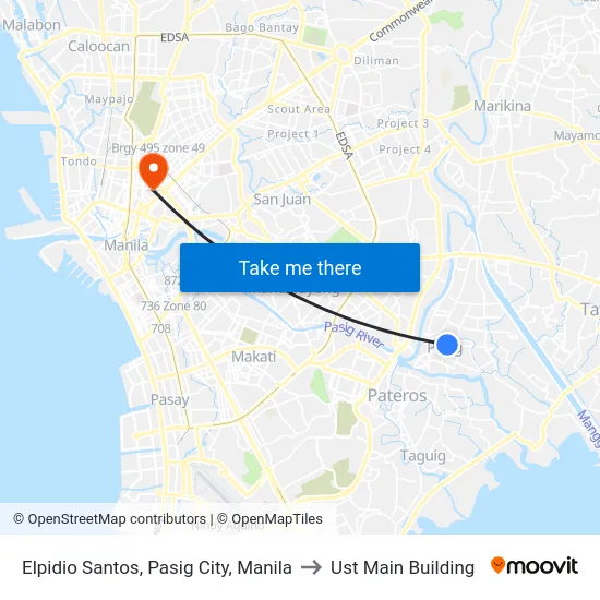 Elpidio Santos, Pasig City, Manila to Ust Main Building map