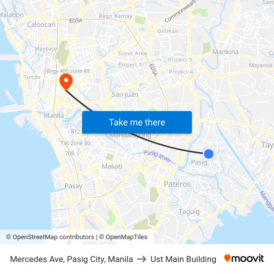 Mercedes Ave, Pasig City, Manila to Ust Main Building map