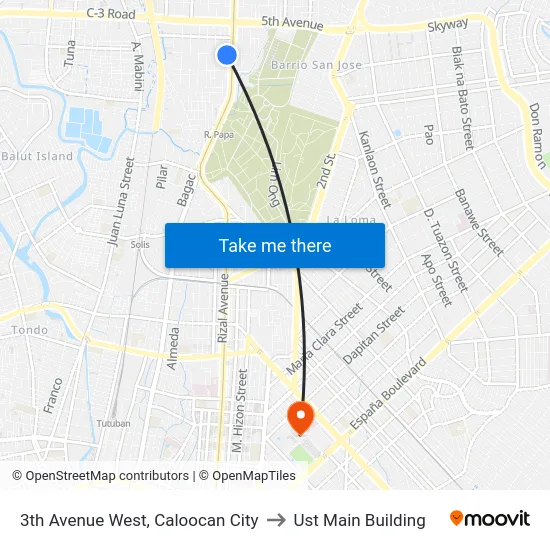 3th Avenue West, Caloocan City to Ust Main Building map