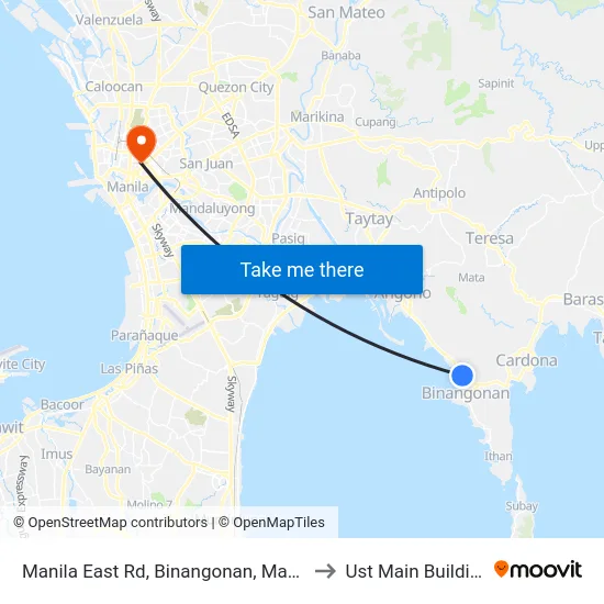 Manila East Rd, Binangonan, Manila to Ust Main Building map