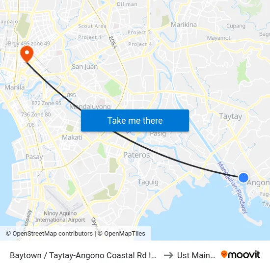 Baytown / Taytay-Angono Coastal Rd Intersection, Angono, Manila to Ust Main Building map