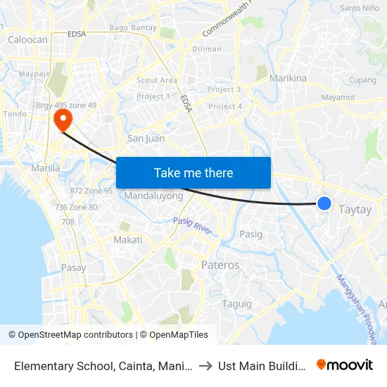 Elementary School, Cainta, Manila to Ust Main Building map